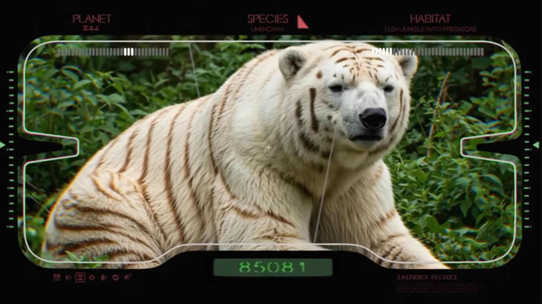 Generative AI image of polar bear with tiger stripes